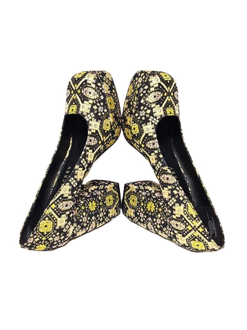 Katy Perry The Uplift Pump Sz 8.5 Black Gold Brocade Platform Block High Heels - Picture 2 of 10